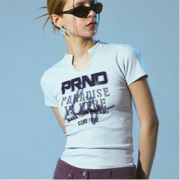 韓國PRENDA - PRND SPRAY STAMP KNIT TOP GRAY